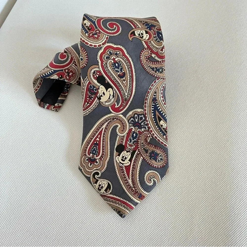 Vintage Tie Mickey Mouse Paisley Print Gray W 3.5 "X L 58.5" All Silk
